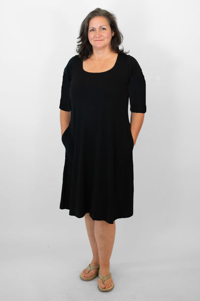 Margo Dress / Solid Noir 3/4 Sleeves